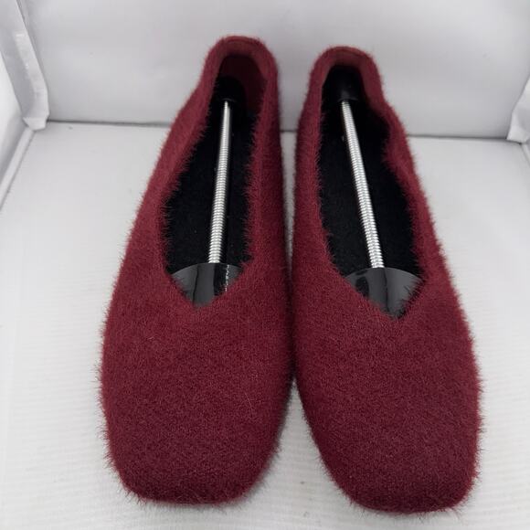 VIVAIA Margot 2.0 Fuzzy Knit Square Toe Flats Burgundy EU 42 US 11 Vegan Eco - Picture 2 of 12